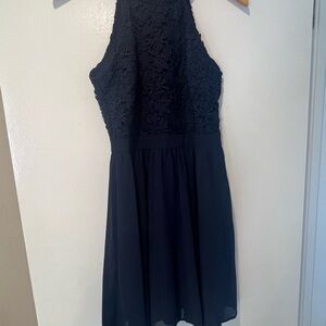 Blue Lace Halter Dress
